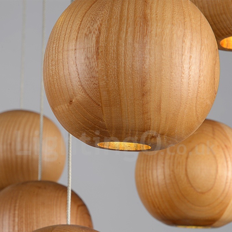 Luminária pendente rústica de globo de madeira Lodge