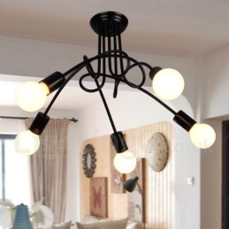 Lustre de metal preto country com 5 luzes