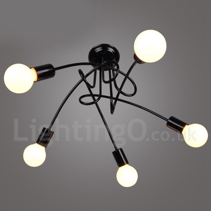 Lustre de metal preto country com 5 luzes