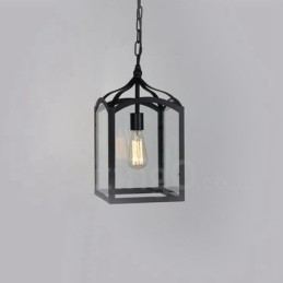 Luminária pendente rústica de metal com cúpula de vidro