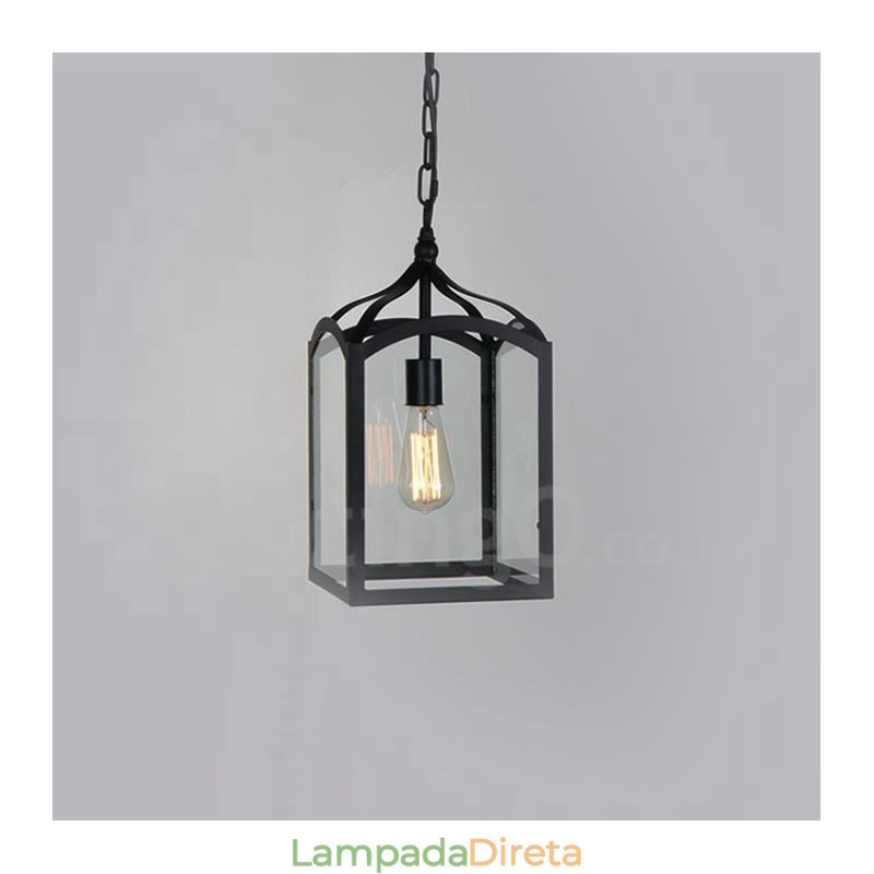 Luminária pendente rústica de metal com cúpula de vidro
