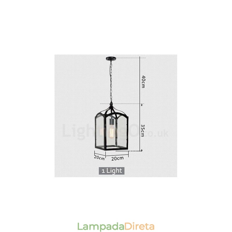 Luminária pendente rústica de metal com cúpula de vidro