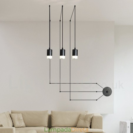 Para 3 luzes pendentes pretas com cúpula de vidro Para 3 luzes pendentes pretas com cúpula de vidro