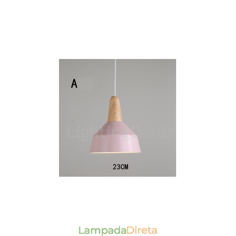 Luminária pendente moderna contemporânea de madeira e metal multicolorida