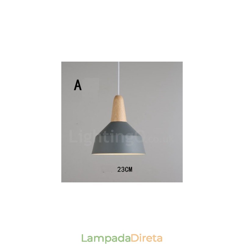 Luminária pendente moderna contemporânea de madeira e metal multicolorida