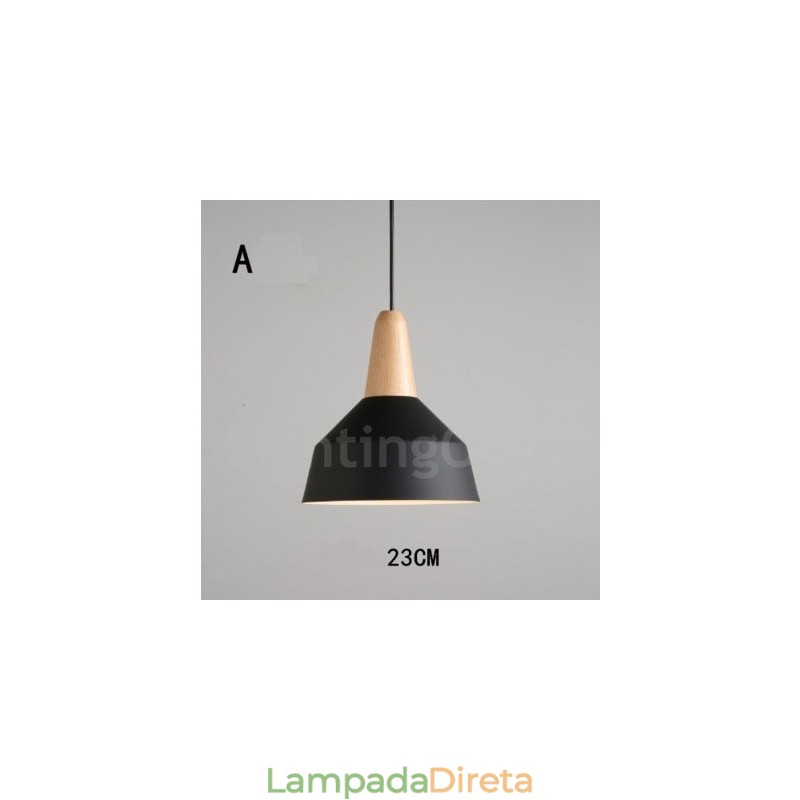 Luminária pendente moderna contemporânea de madeira e metal multicolorida