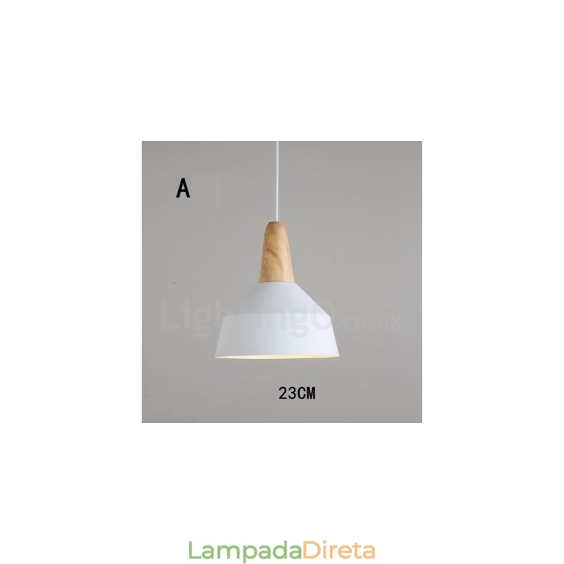 Luminária pendente moderna contemporânea de madeira e metal multicolorida