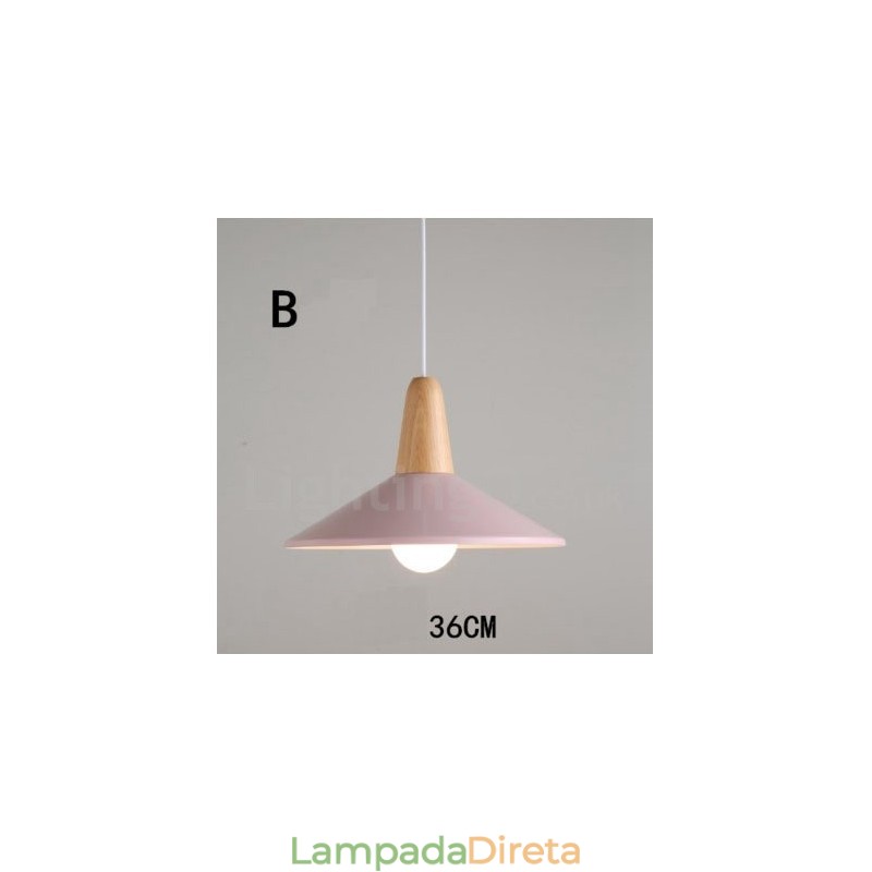 Luminária pendente moderna contemporânea de madeira e metal multicolorida