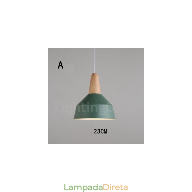 Luminária pendente moderna contemporânea de madeira e metal multicolorida