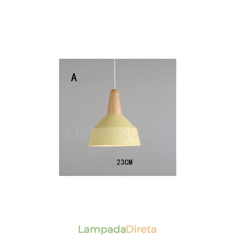 Luminária pendente moderna contemporânea de madeira e metal multicolorida