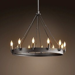 Luminária pendente de ferro estilo retrô com 12 luzes em formato de vela