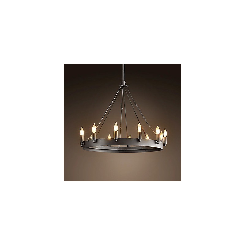 Luminária pendente de ferro estilo retrô com 12 luzes em formato de vela