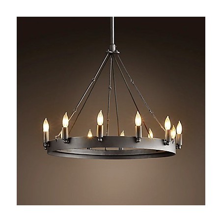 Luminária pendente de ferro estilo retrô com 12 luzes em formato de vela Luminária pendente de ferro estilo retrô com 12 luzes em formato de vela