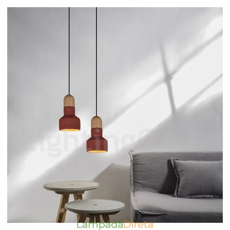 Luminária pendente vintage de concreto de madeira multicolorida para lâmpada