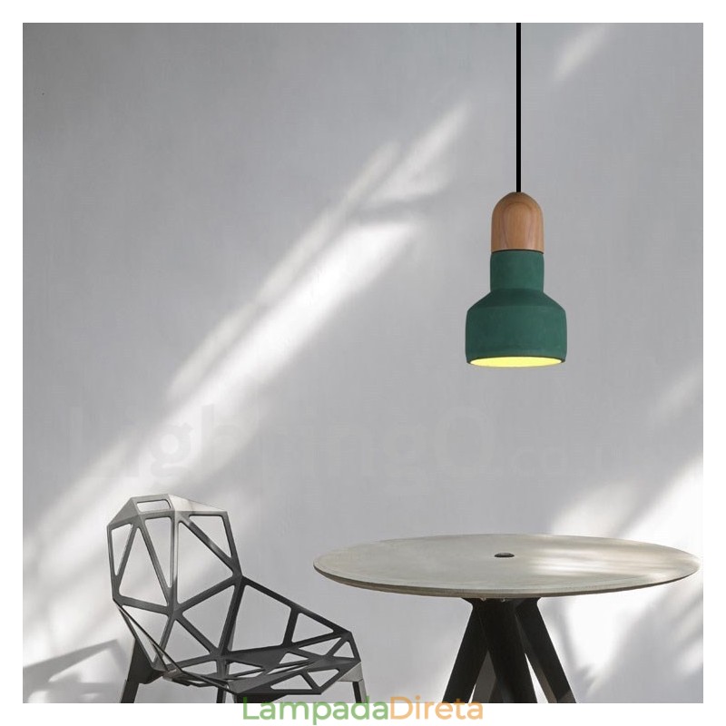 Luminária pendente vintage de concreto de madeira multicolorida para lâmpada