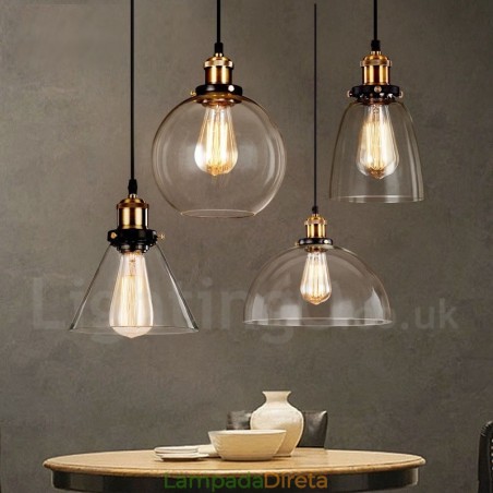 Luminária pendente retrô vintage com abajur de vidro Luminária pendente retrô vintage com abajur de vidro