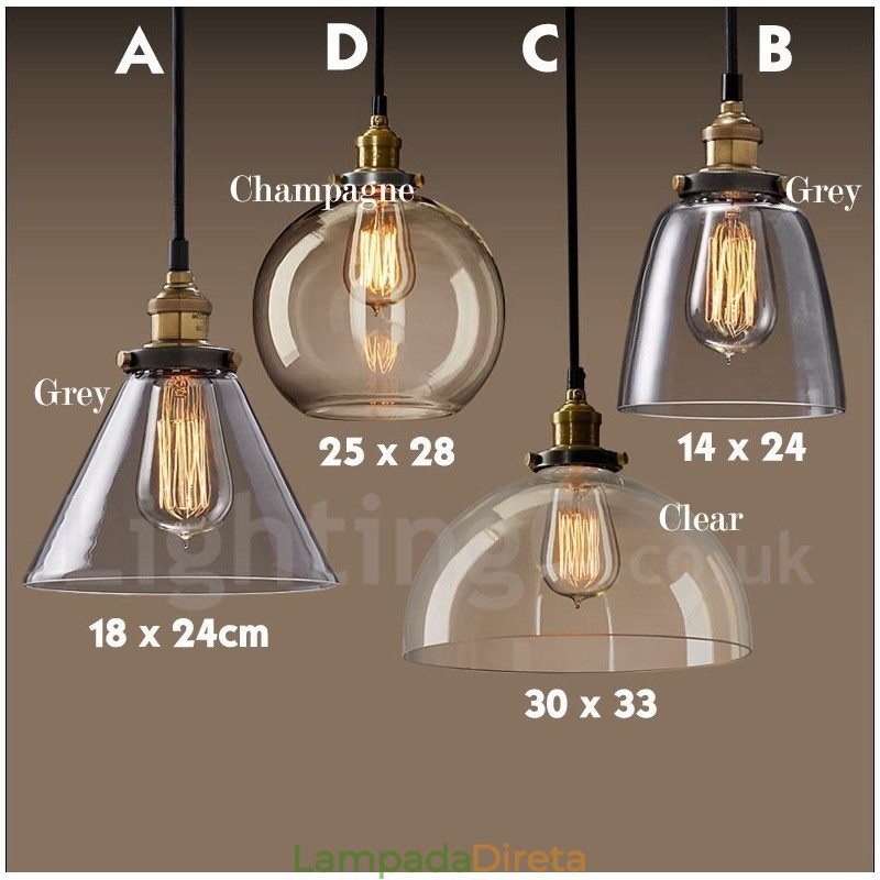 Luminária pendente retrô vintage com abajur de vidro