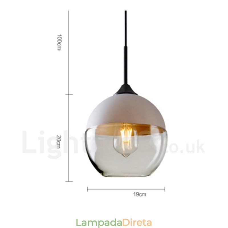 Luminária pendente moderna contemporânea com cúpula de vidro
