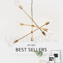Lustre de cobre com 6 luzes e abajur de vidro