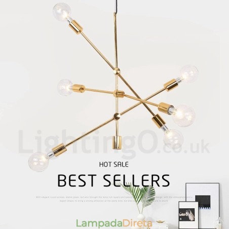 Lustre de cobre com 6 luzes e abajur de vidro Lustre de cobre com 6 luzes e abajur de vidro