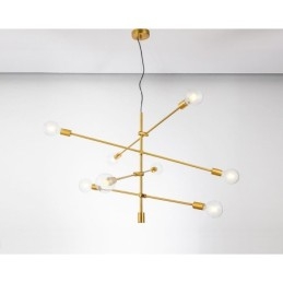 Lustre de cobre com 6 luzes e abajur de vidro