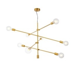 Lustre de cobre com 6 luzes e abajur de vidro