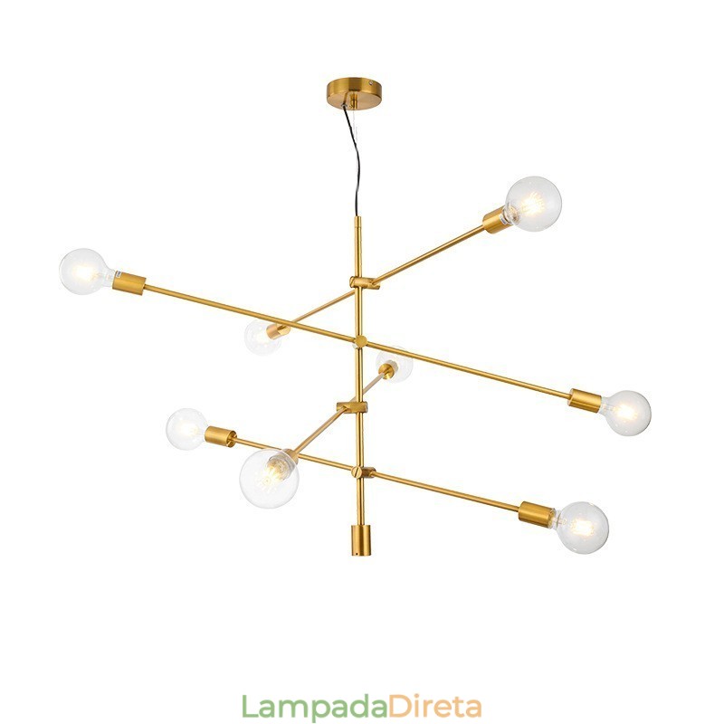 Lustre de cobre com 6 luzes e abajur de vidro