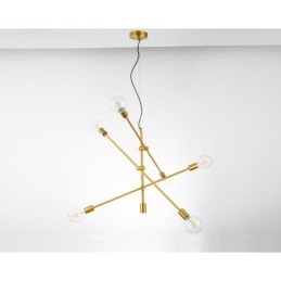 Lustre de cobre com 6 luzes e abajur de vidro