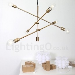 Lustre de cobre com 6 luzes e abajur de vidro