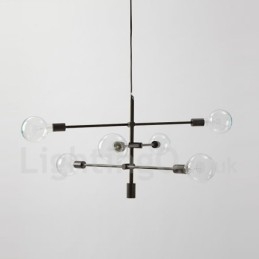 Lustre de cobre com 6 luzes e abajur de vidro