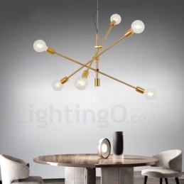 Lustre de cobre com 6 luzes e abajur de vidro