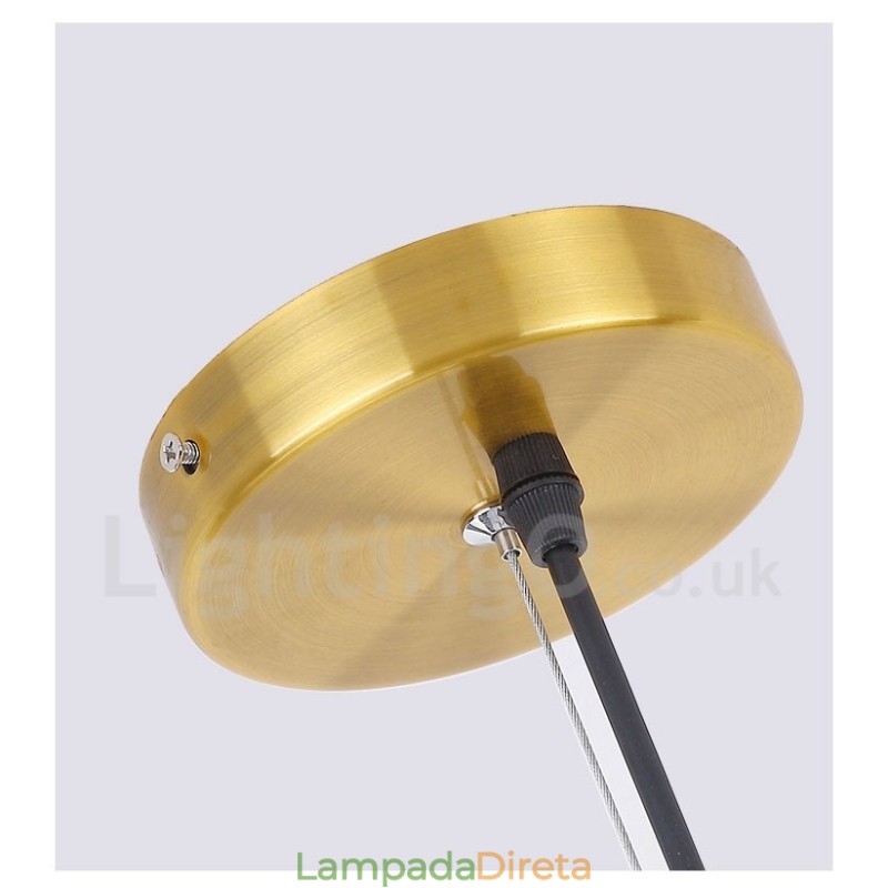 Lustre de cobre com 6 luzes e abajur de vidro