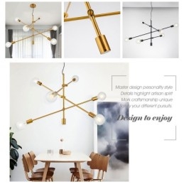 Lustre de cobre com 6 luzes e abajur de vidro