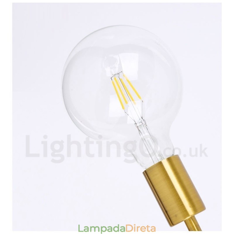 Lustre de cobre com 6 luzes e abajur de vidro