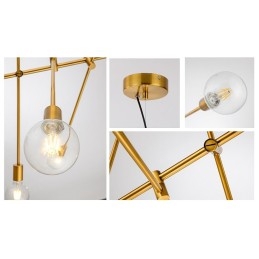 Lustre de cobre com 6 luzes e abajur de vidro