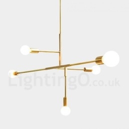 Lustre moderno contemporâneo de cobre com 5 luzes