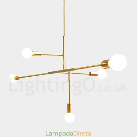 Lustre moderno contemporâneo de cobre com 5 luzes Lustre moderno contemporâneo de cobre com 5 luzes