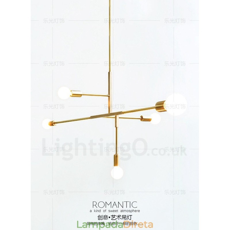 Lustre moderno contemporâneo de cobre com 5 luzes