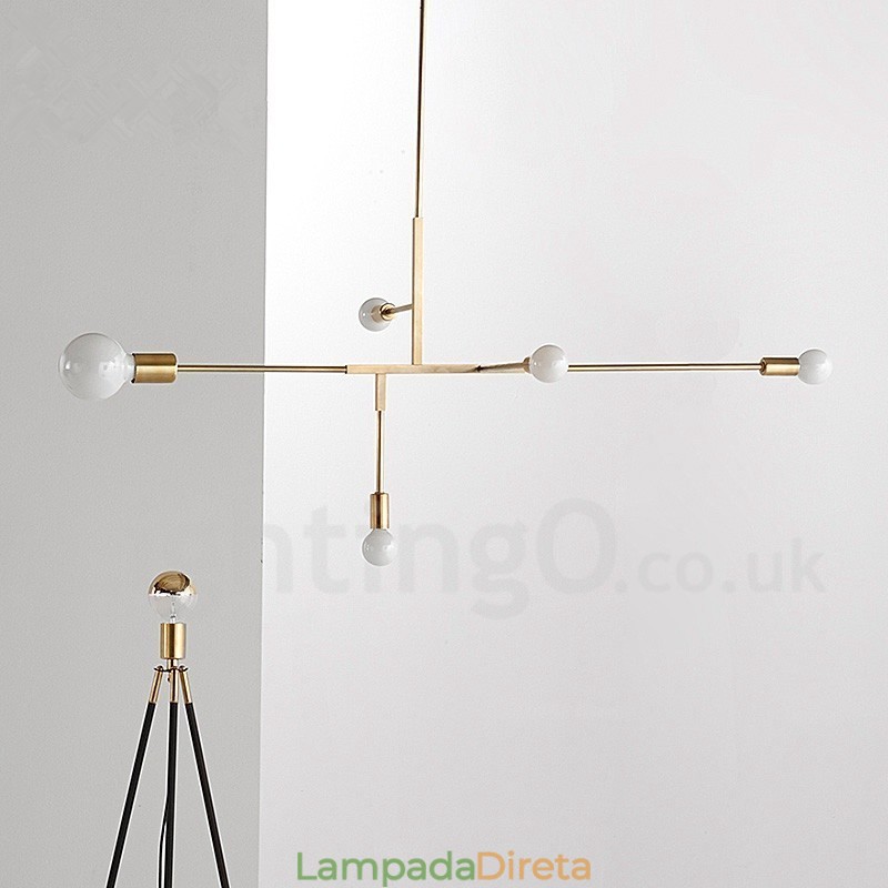 Lustre moderno contemporâneo de cobre com 5 luzes