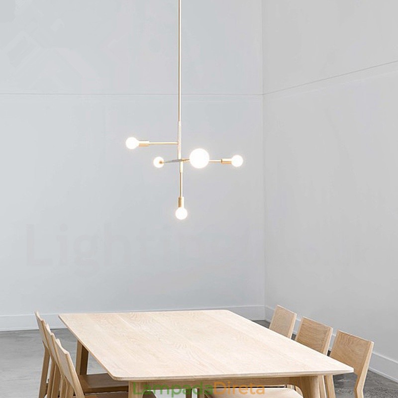 Lustre moderno contemporâneo de cobre com 5 luzes