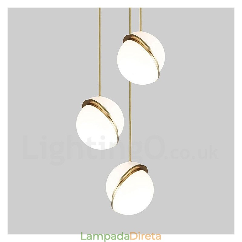 Luminária pendente moderna contemporânea de cobre com abajur de vidro