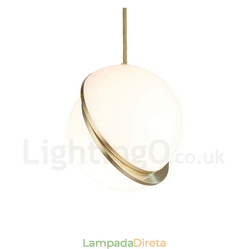 Luminária pendente moderna contemporânea de cobre com abajur de vidro