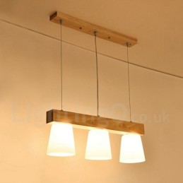 Luminária pendente de madeira contemporânea moderna com 3 luzes