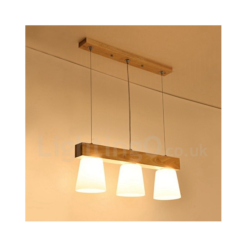 Luminária pendente de madeira contemporânea moderna com 3 luzes