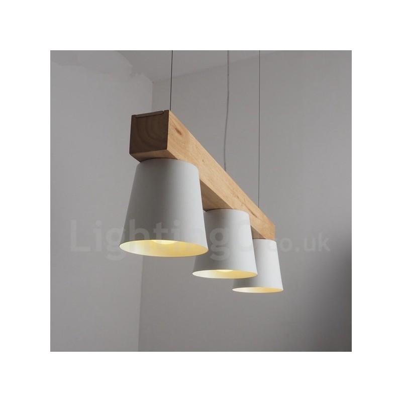Luminária pendente de madeira contemporânea moderna com 3 luzes