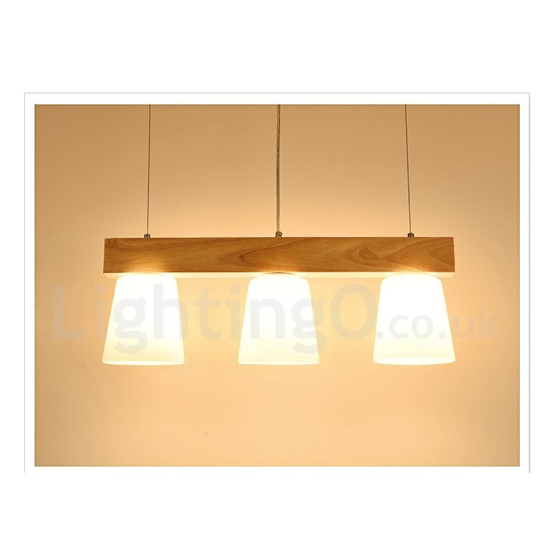 Luminária pendente de madeira contemporânea moderna com 3 luzes