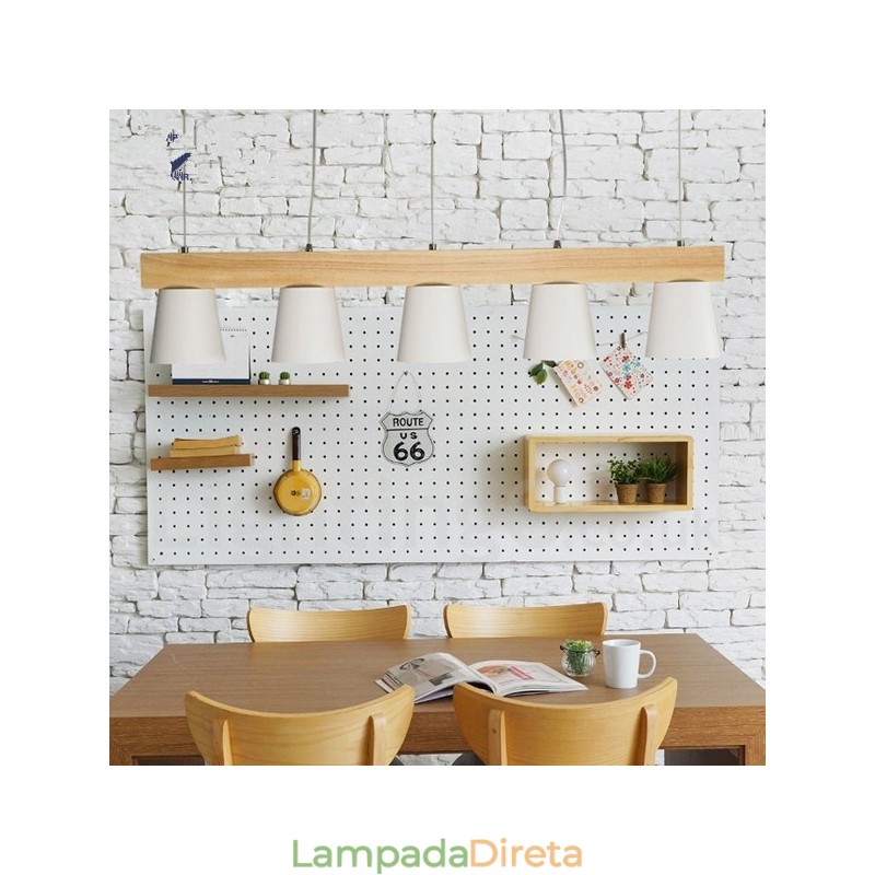 Luminária pendente de madeira contemporânea moderna com 5 luzes