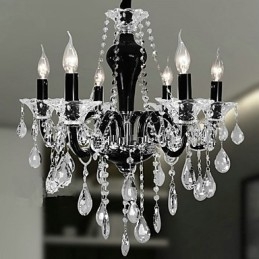 Lustre de cristal de 6 luzes com detalhes em design preto