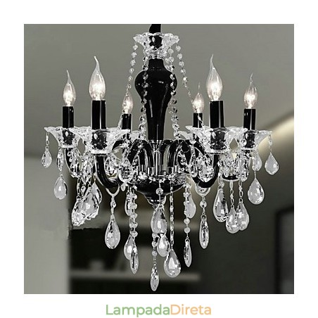 Lustre de cristal de 6 luzes com detalhes em design preto Lustre de cristal de 6 luzes com detalhes em design preto