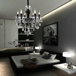 Lustre de cristal de 6 luzes com detalhes em design preto